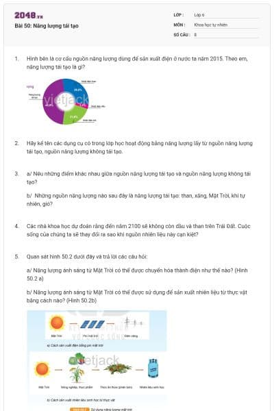 Bài 50: Năng lượng tái tạo