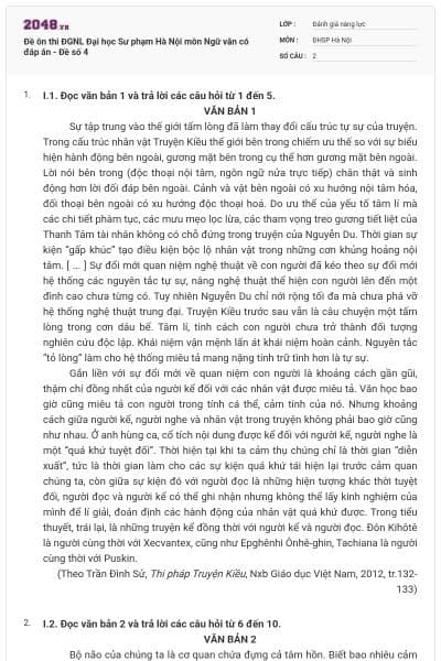 Đề ôn thi ĐGNL Đại học Sư phạm Hà Nội môn Ngữ văn có đáp án - Đề số 4