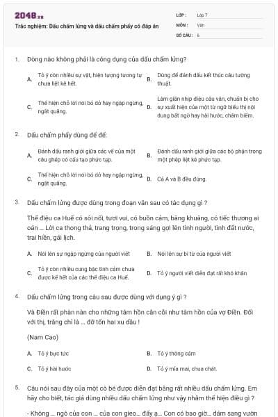 Trắc nghiệm: Dấu chấm lửng và dấu chấm phẩy có đáp án