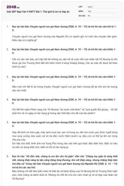 Giải SBT Ngữ Văn 9 KNTT Bài 1: Thế giới kì ảo có đáp án