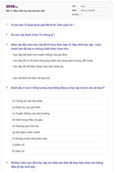 Bài 11: Mục đích học tập của học sinh