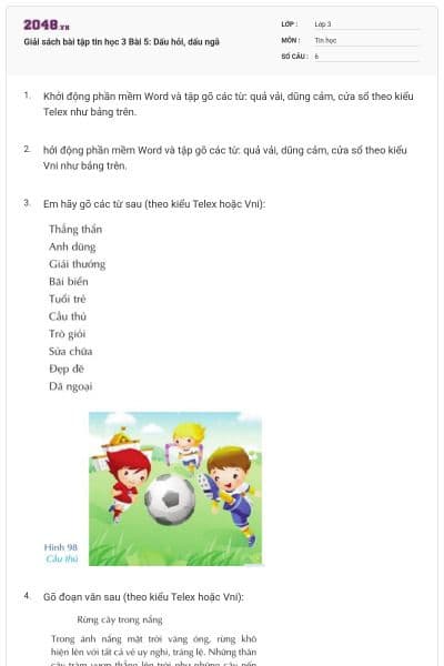 Giải sách bài tập tin học 3 Bài 5: Dấu hỏi, dấu ngã