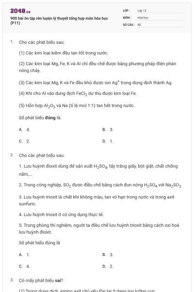 900 bài ôn tập rèn luyện lý thuyết tổng hợp môn hóa học (P11)