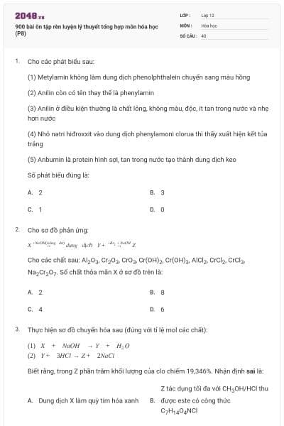 900 bài ôn tập rèn luyện lý thuyết tổng hợp môn hóa học (P8)