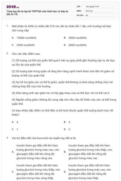 Tổng hợp đề ôn tập thi THPTQG môn Sinh Học có đáp án (Đề số 19)