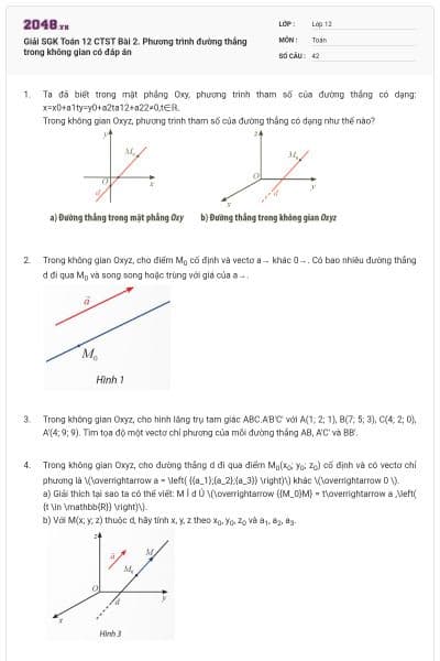 Giải SGK Toán 12 CTST Bài 2. Phương trình đường thẳng trong không gian có đáp án