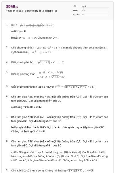 19 đề ôn thi vào 10 chuyên hay có lời giải (Đề 12)
