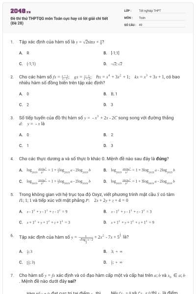Đề thi thử THPTQG môn Toán cực hay có lời giải chi tiết (Đề 28)
