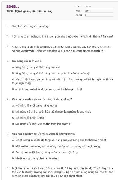 Bài 32 : Nội năng và sự biến thiên nội năng
