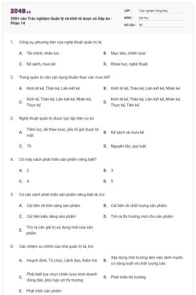 500+ câu Trắc nghiệm Quản lý và kinh tế dược có đáp án - Phần 14