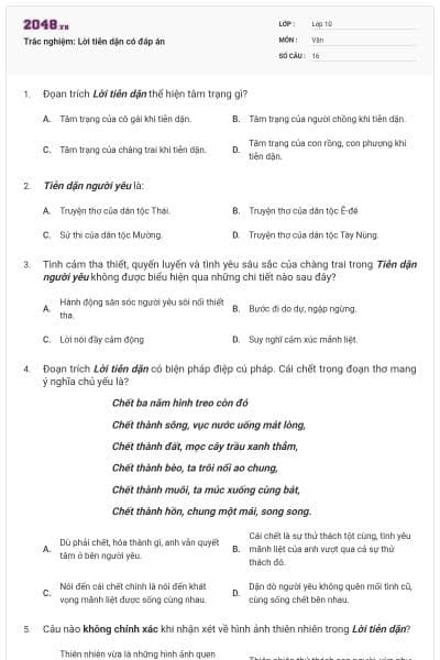 Trắc nghiệm: Lời tiễn dặn có đáp án