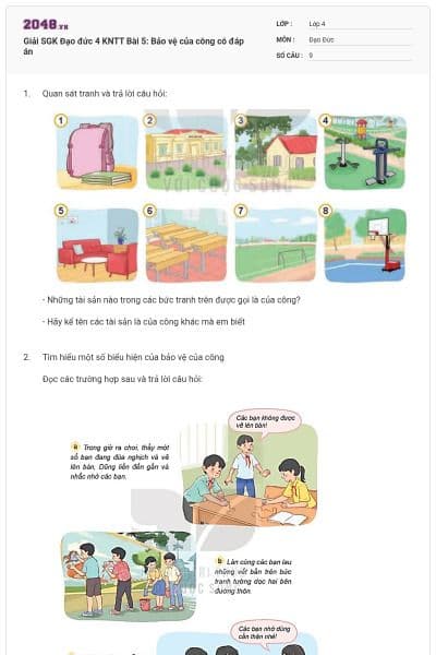 Giải SGK Đạo đức 4 KNTT Bài 5: Bảo vệ của công có đáp án