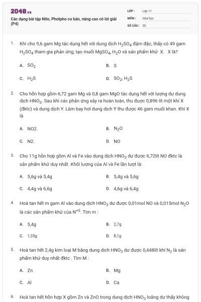 Các dạng bài tập Nito, Photpho cơ bản, nâng cao có lời giải (P4)