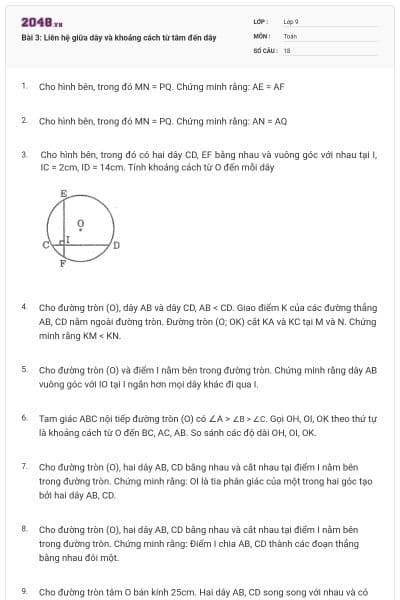 Bài 3: Liên hệ giữa dây và khoảng cách từ tâm đến dây