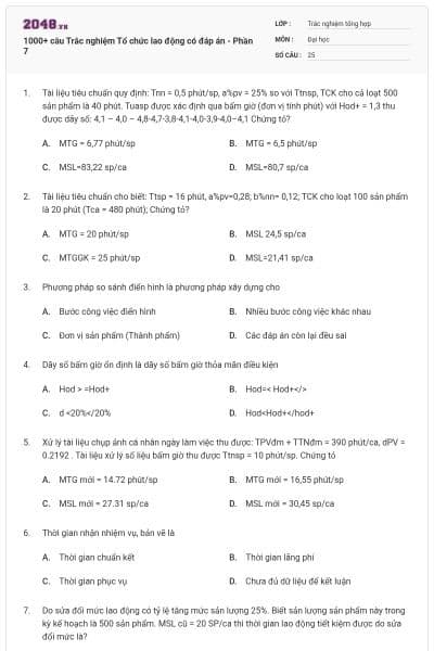 1000+ câu Trắc nghiệm Tổ chức lao động có đáp án - Phần 7
