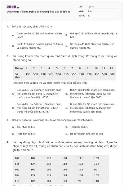 Đề kiểm tra 15 phút Đại số 10 Chương 5 có đáp án (Đề 1)