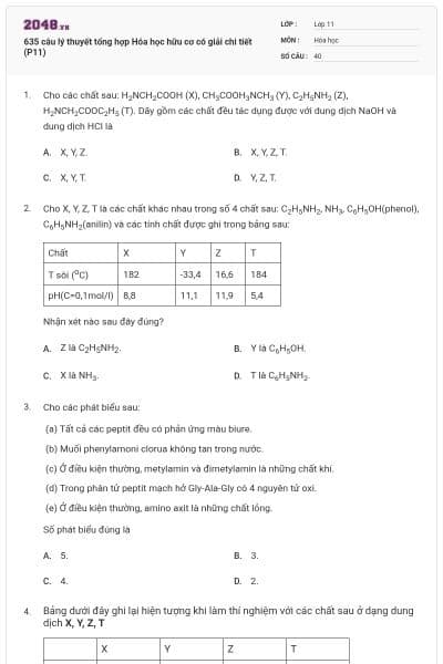635 câu lý thuyết tổng hợp Hóa học hữu cơ có giải chi tiết (P11)