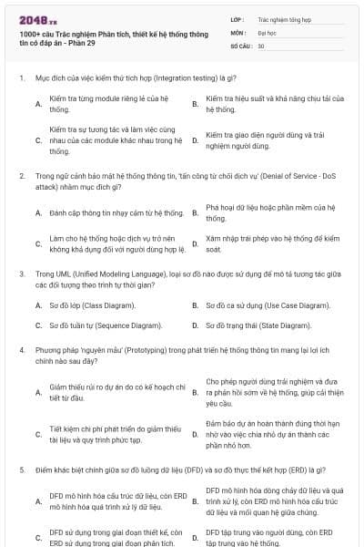 1000+ câu Trắc nghiệm Phân tích, thiết kế hệ thống thông tin có đáp án - Phần 29