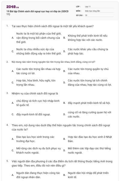 19 Bài tập Chính sách đối ngoại cực hay có đáp án (GDCD 11)