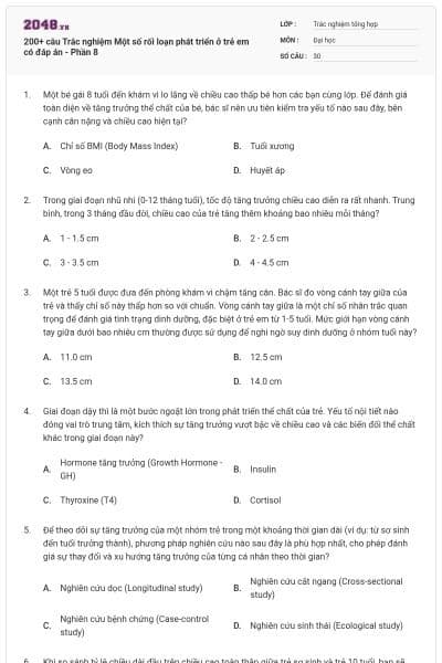 200+ câu Trắc nghiệm Một số rối loạn phát triển ở trẻ em có đáp án - Phần 8