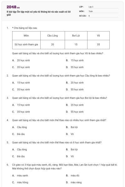 8 bài tập Ôn tập một số yếu tố thống kê và xác suất có lời giải