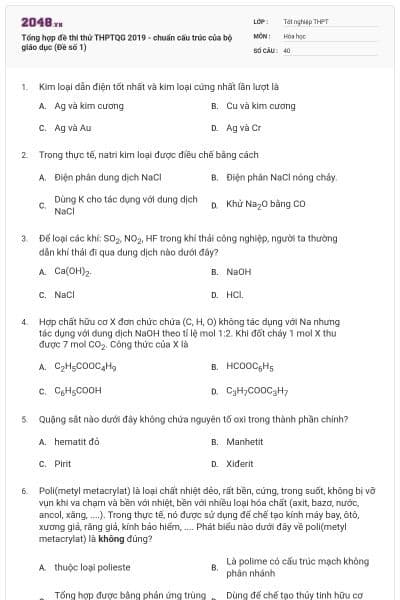 Tổng hợp đề thi thử THPTQG 2019 - chuẩn cấu trúc của bộ giáo dục (Đề số 1)