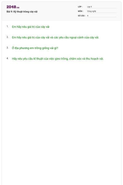 Bài 9: Kỹ thuật trồng cây vải