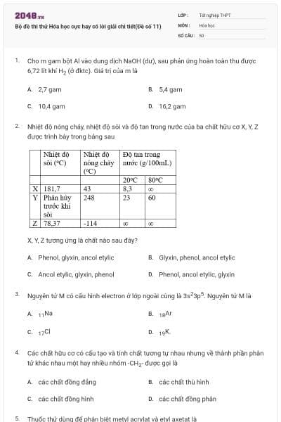 Bộ đề thi thử Hóa học cực hay có lời giải chi tiết(Đề số 11)