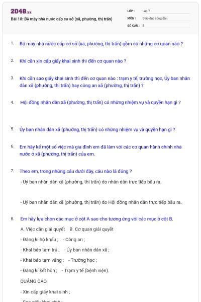 Bài 18: Bộ máy nhà nước cấp cơ sở (xã, phường, thị trấn)