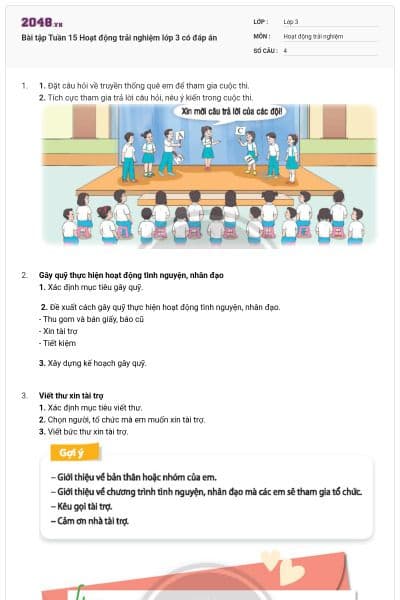 Bài tập Tuần 15 Hoạt động trải nghiệm lớp 3 có đáp án