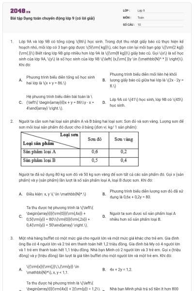 Bài tập Dạng toán chuyển động lớp 9 (có lời giải)