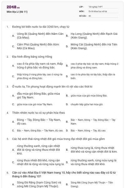 Môn Địa Lí (Đề 11)