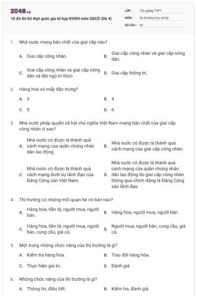 10 đề thi thi thpt quốc gia tổ hợp KHXH môn GDCD (Đề 4)