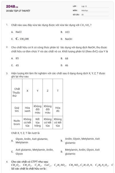 20 BÀI TẬP LÝ THUYẾT