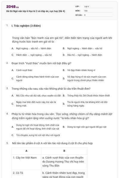 Đề thi Ngữ văn lớp 6 Học kì 2 có đáp án, cực hay (Đề 4)