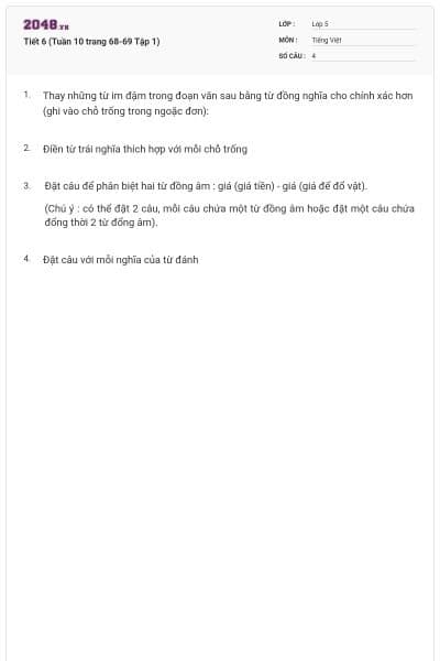 Tiết 6 (Tuần 10 trang 68-69 Tập 1)