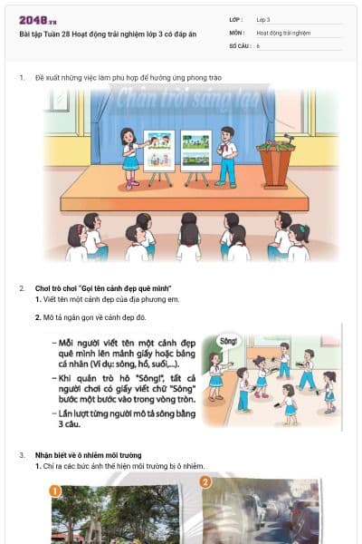 Bài tập Tuần 28 Hoạt động trải nghiệm lớp 3 có đáp án