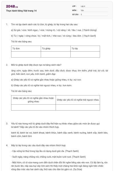 Thực hành tiếng Việt trang 14