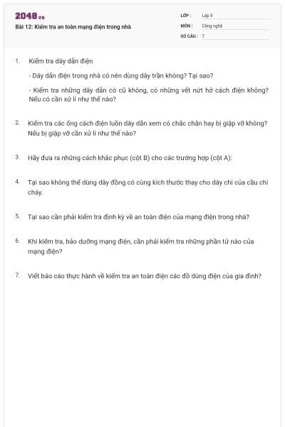 Bài 12: Kiểm tra an toàn mạng điện trong nhà