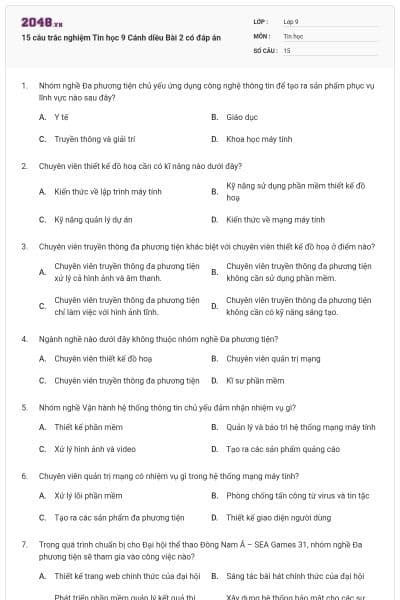 15 câu trắc nghiệm Tin học 9 Cánh diều Bài 2 có đáp án