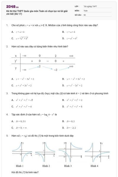 Đề thi thử THPT Quốc gia môn Toán có chọn lọc và lời giải chi tiết (Đề 17)