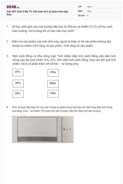 Giải VBT Toán 5 Bài 79: Giải toán về tỉ số phần trăm tiếp theo