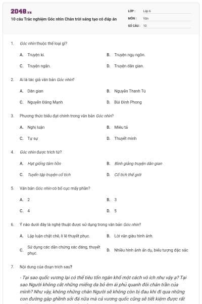 10 câu Trắc nghiệm Góc nhìn Chân trời sáng tạo có đáp án