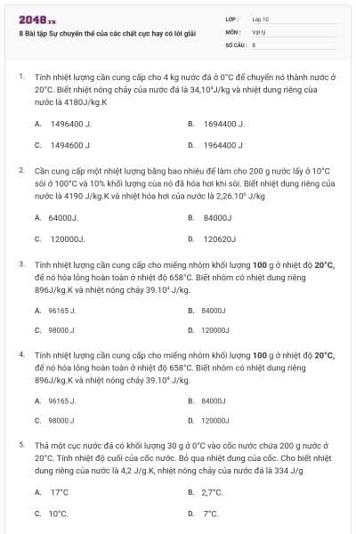 8 Bài tập Sự chuyển thể của các chất cực hay có lời giải