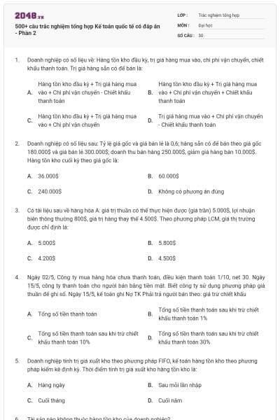 500+ câu trắc nghiệm tổng hợp Kế toán quốc tế có đáp án - Phần 2