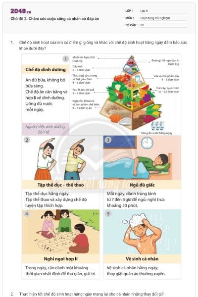 Chủ đề 2: Chăm sóc cuộc sống cá nhân có đáp án