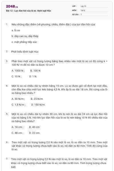 Bài 12 : Lực đàn hồi của lò xo. Định luật Húc