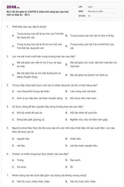 Bộ 2 đề thi giữa kì 2 KHTN 6 Chân trời sáng tạo cấu trúc mới có đáp án - Đề 2