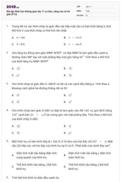 Bài tập Hình học không gian lớp 11 cơ bản, nâng cao có lời giải (P13)