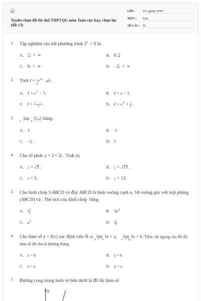 Tuyển chọn đề thi thử THPTQG môn Toán cực hay, chọn lọc (đề 13)